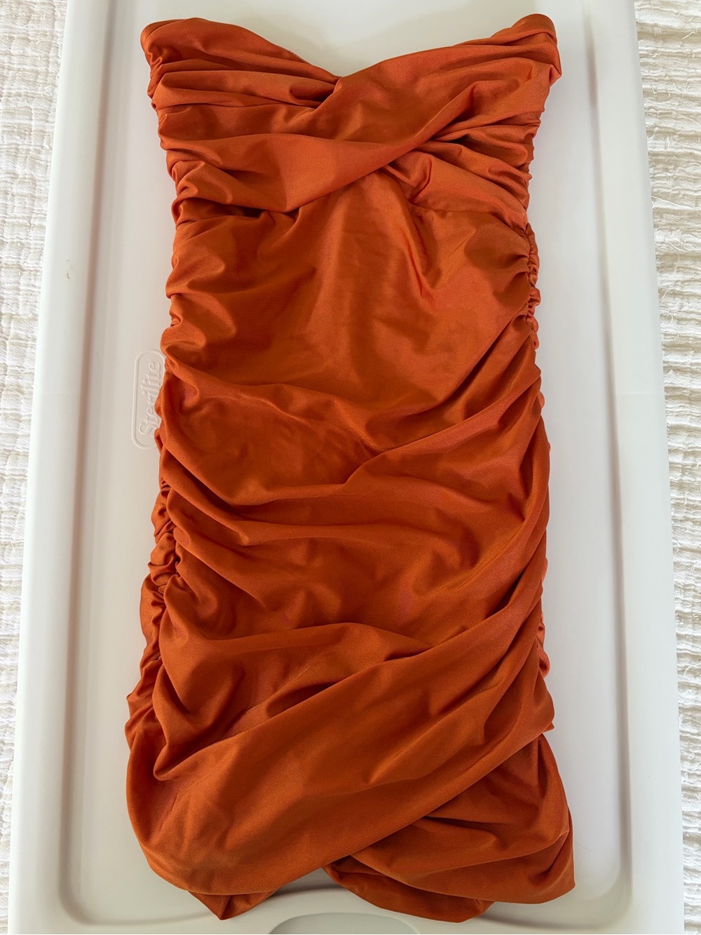 Tiger Mist Dania Ruched Strapless Mini Dress Burnt Orange Rust M